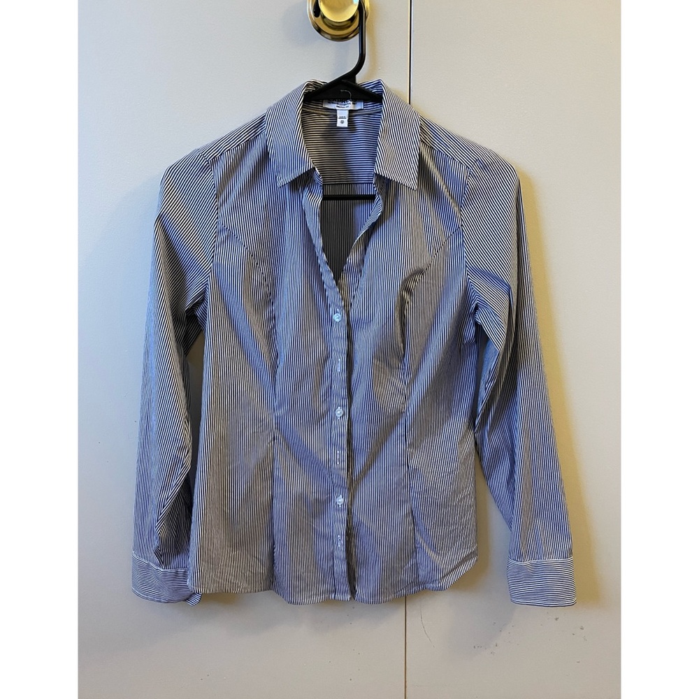 Express "Ultimate Essential Shirt" long-sleeve pinstriped button-down blouse